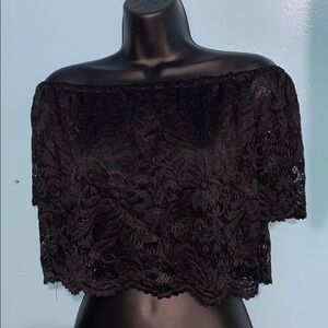 5for$20 tops sale Black lace off shoulder crop top